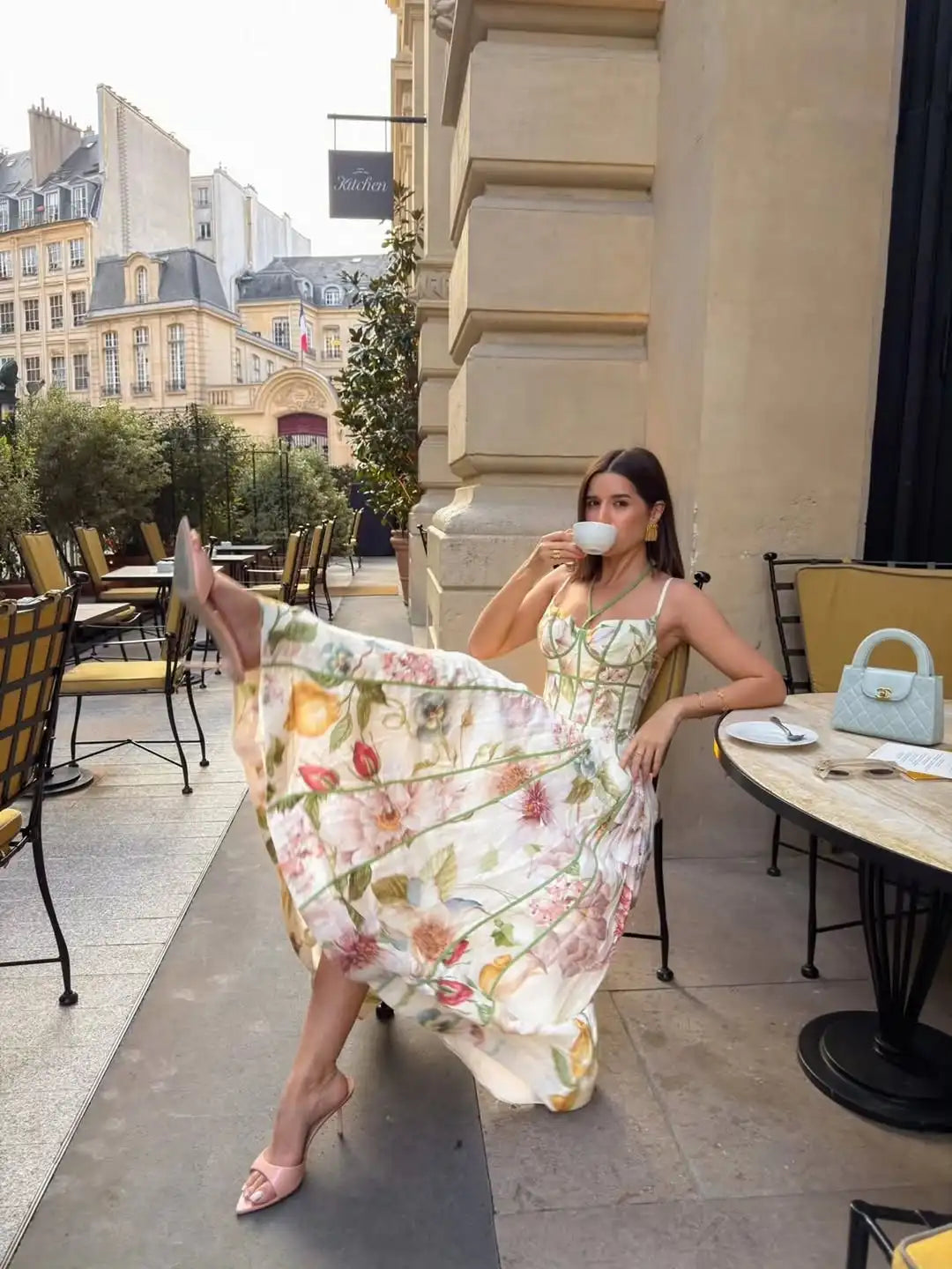 Floral Halter Neck Sleeveless Maxi Dress A-Line Silhouette