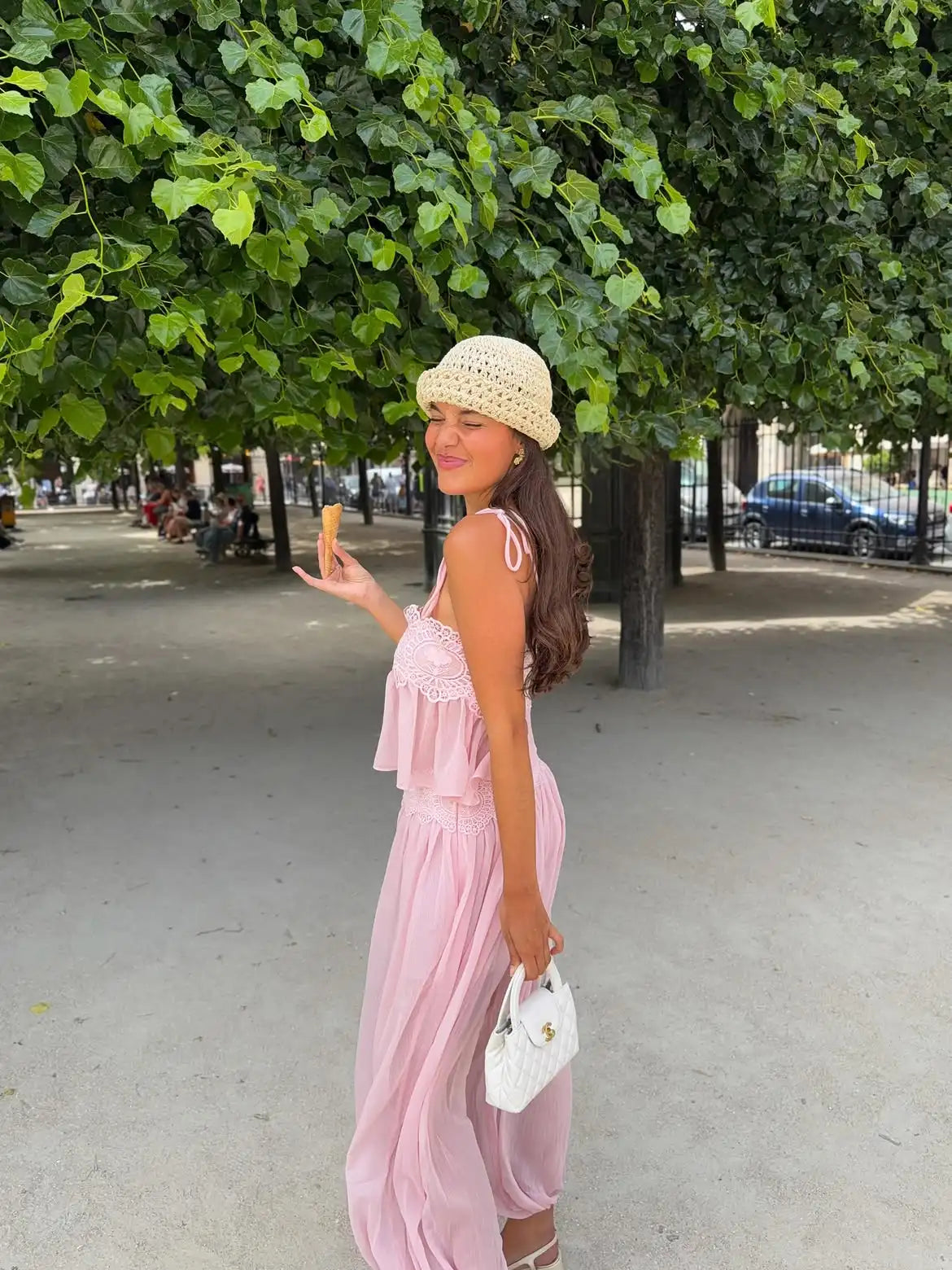 Women’s Pink Lace Crop Top and Skirt Two-Piece Set