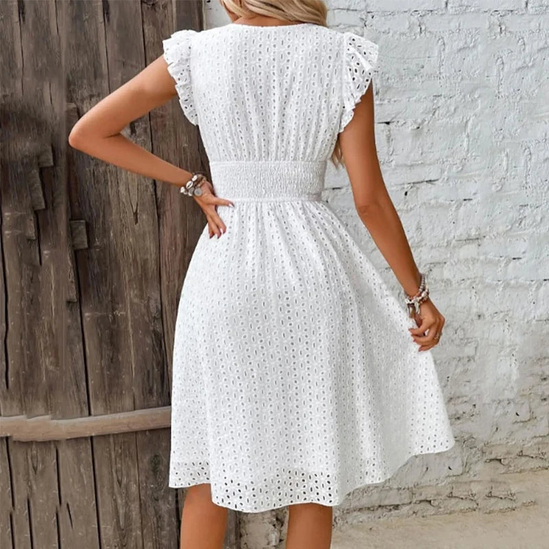 Women’s V-Neck Lace Beach Dress Knee-Length